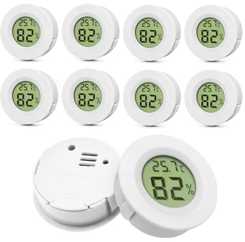Mini Digital Hygrometer, 10 Pack Mini Hygrometer, ℃/℉ Verstellbar, 2 in 1 Luftfeuchtigkeitsmesser, Hydrometer Feuchtigkeit Digital für Haus, Schule, Weinkeller, Gewächshaus, Keller, Lager, Weiß