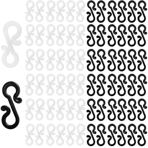 200-Piece Plastic Gutter Hooks | S-Shape Gutter Clips for Outdoor Lights, 100 White and 100 Black Hanging Hooks for Lightweight String Lights, 3.6x1.6cm