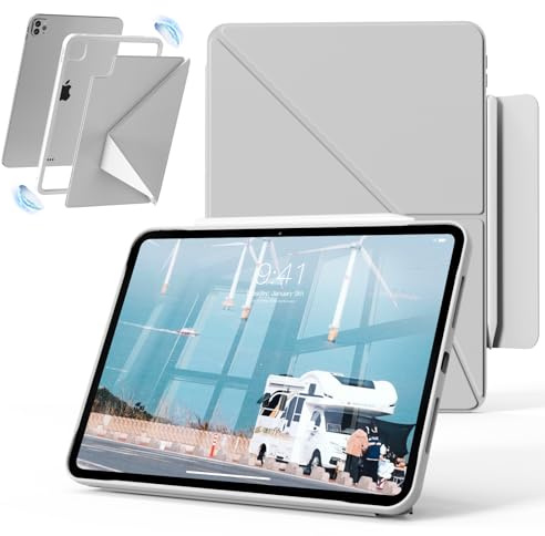 zoyu Magnetische Hülle für iPad Pro 11 Zoll 2022/2021/2020, Grau | Stark Magnetischer Rückdeckel, Stoßfester TPU-Rahmen, 3-in-1 Funktionshülle, Mehrere Winkel, Auto Aufwachen/Schlafen