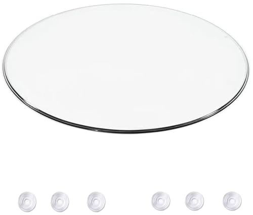 GY8PKVWKWQ Superficie de Vidrio Templado Grueso con Borde Biselado y, Placa Circular Premium, Esquinas Redondeadas(38CM(15IN))
