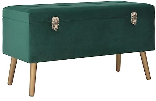 Fangmaliuyun Sitzbank mit Staufach 80 x 34 x 42 cm Grün Samt Goldbeine Massivholz Truhenbank platzsparend für Flur Wohnzimmer Schlafzimmer