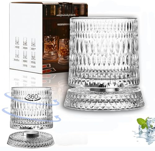 LIBRNTY Drehbare Wassergläser,Whiskey gläser 280ml,Mit Untersetzer 360°Whiskygläser geeignet für Bars/Familienfeiern/Geburtstagsfeiern/Weihnachten,Sehr beliebtes Geschenk/Weihnachtsgeschenke (B003)
