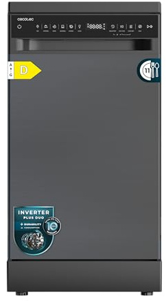 Cecotec Lavavajillas 45 cm Libre Instalación Bolero Aguazero 4360 Dark. 11 Cubiertos, 9 Programas, Motor Inverter Plus Duo, Panel Táctil, Super Dry, Save+, AutoClean, Delay Start, Dark Inox