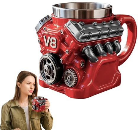 Yistoi Taza con Motor V8, Taza V8 Personalizada, Taza de Café con Aspecto Mecánico, Tazas Divertidas, Taza Regalo para Café, Tema de Coches para Hombres & Padres