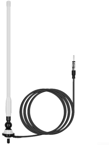 Feeshoppher 35 cm Marine AM/FM Aerial Antenna for Boat, Car, RV, and Yacht – Flexible Mast with 180-Degree Swivel Base and 3.0 mm Connector