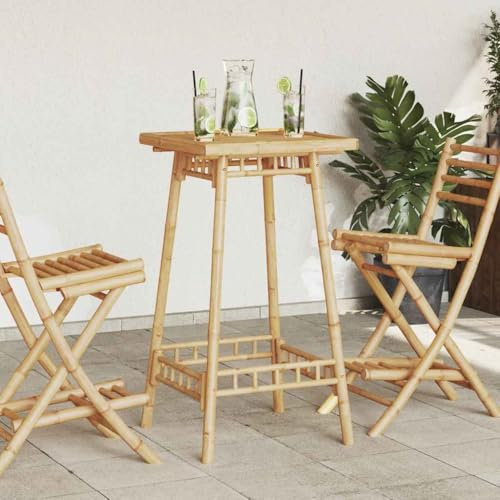 VIHHQGC Garten-Bartisch Quadratisch 55x55x100 cm Bambus mit Latten-Design und Fußstütze für Terrasse Balkon Garten