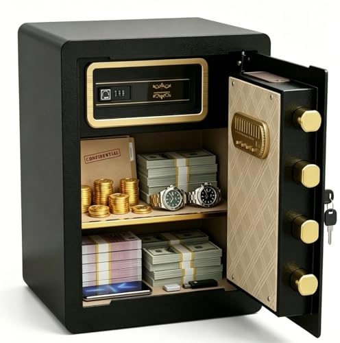 53L Sicherheitstresor mit versteckter Code-Schublade | Stahl, Multipoint-Bolzen, 3-Wege-Schloss, Dual-Alarm, wandmontierbar – ideal für Bargeld, Schmuck & Dokumente