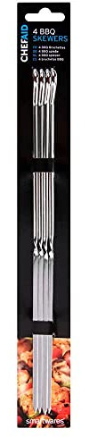 Chef Aid 10 Inch Metal BBQ Skewers, Ideal for BBQ's and Homemade Kebab's and Perfect for Meat, Vegetables and Sweet Treats, Pack of 4 Skewers Each Measuring 25.5cm / 10 inches