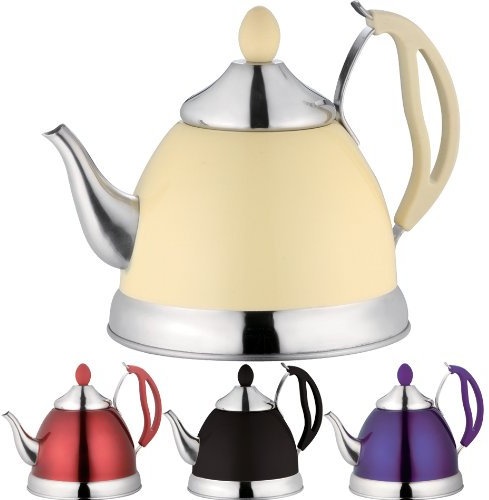 TEAPOT STAINLESS STEEL 1.5LTR 3 PINT VINTAGE CAMPING KITCHEN TEA POTS (BLACK)