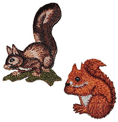 2 TLG. Set: Eichhörnchen - Bügelbilder - Aufnäher Applikation - Katteker Eichhorn - Waldtier für Kinder Wald Tier Tiere Eichkätzchen/Sticker Eulensticker