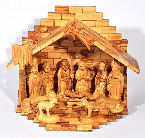 Großes komplettes Krippen-Set, modern, mit 12 Teilen, hergestellt von Olivewood in Bethlehem