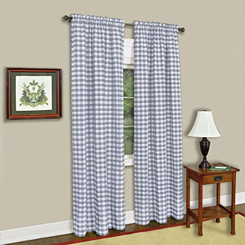 Achim Home Decor Fenstervorhang, kariert, 107 cm Breite, 213 cm Länge, Grau und Weiß kariert, lichtfilternde Bauernhaus-Vorhänge für Schlafzimmer, Wohn- und Esszimmer, Grau/Weiß