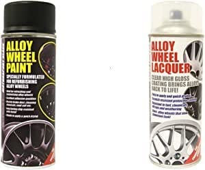 E-Tech MOTORSPORT BLACK Alloy Wheel Paint + E-Tech CLEAR LACQUER 2 x 400ml Cans