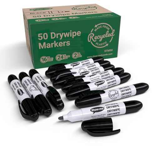 Show-me STM50 Teacher Drywipe Marker - Black (Pack of 50)