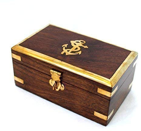 Box Holz Messing 14 x 6,5 x8,3 cm Truhe abschließbar Schatulle Truhe