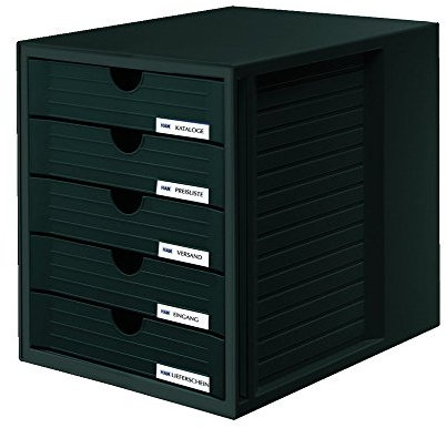 HAN 1450 Schubladenbox SYSTEMBOX DIN A4, 5 geschlossene Schubladen 2 Boxen Schwarz