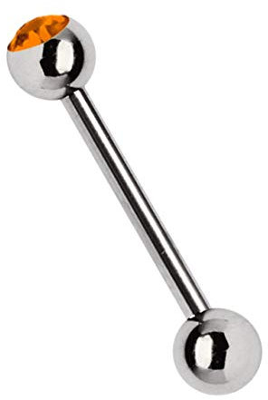 Titan Barbell, Zungenpiercing Stab in 1,6 x 14 mm mit 5 mm Steinkugel in orange