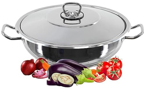 GASTRO Premium Shallow Casserole Pot With Lid Stainless Steel Pan Induction Base (24 x 6 cm)
