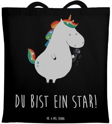 Mr. & Mrs. Panda Beutel Einhorn Sänger - Geschenk, Baumwollbeutel, Shopper, Laptoptasche, Tasche, Geburtstag, Unicorn, Glitzer, Sängerin, Shopping, Konfetti, Einhörner, Fest, Tote Bag