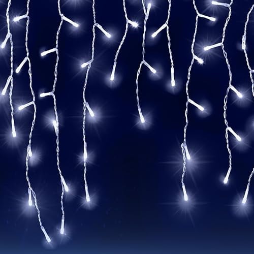 Monzana® Lichterkette 200 LED Außen Innen 10m Regenlichterkette Lichtervorhang Eisregen Fenster Deko Weihnachten Beleuchtung Kaltweiß