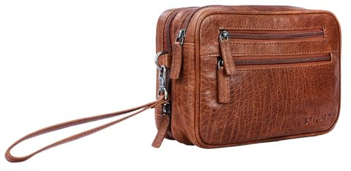 STILORD 'Nero' Handgelenktasche Herren Leder mit Doppelkammer Vintage Handtasche Clutch für 8,4 Zoll Tablets ideal für Reisen Festival Herrenhandtasche echtes Leder, Farbe:brandy - braun