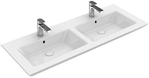 Villeroy & Boch LEGATO Schrank-Doppelwaschtisch 1300 x 500 mm, mit Überlauf, eckig weiß ceramicplus