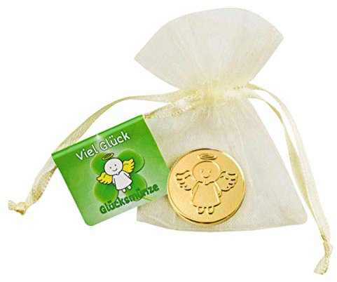 EnerChrom Schutzengel Glücksmünze - Viel Glück - Engel Smiling Paul - 1 Stück - Farbe Gold - Glücksbringer Talisman Münze