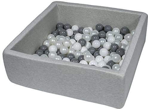 Velinda Bällebad Ballpool Kugelbad Bällchenbad Kinder-Pool mit 150 Bällen/90x90cm (Farbe der Bälle: weiß, perlweiß, grau)