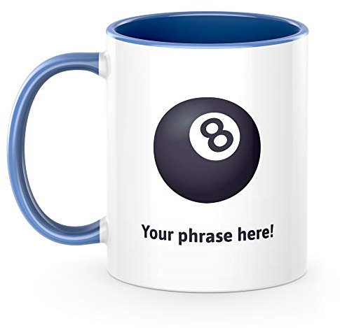 Personalised Emoji 11oz Mug Featuring Pool 8 Ball Blue Slate