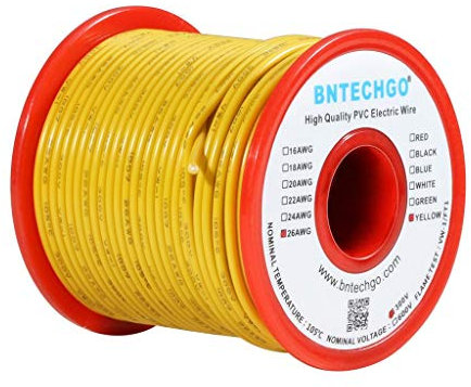 BNTECHGO 26 AWG 1007 Electric wire 26 Gauge PVC 1007 Wire Stranded Wire Hook Up Wire 300V Stranded Tinned Copper Wire Yellow 100 ft Per Reel For DIY