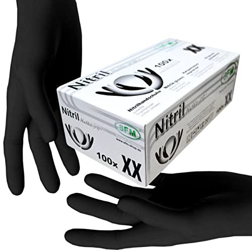 SFM ® BLACKLETS GRIP+ Nitril : XS, S, M, L, XL schwarz puderfrei F-tex Einweghandschuhe Einmalhandschuhe Untersuchungshandschuhe Nitrilhandschuhe M (100)