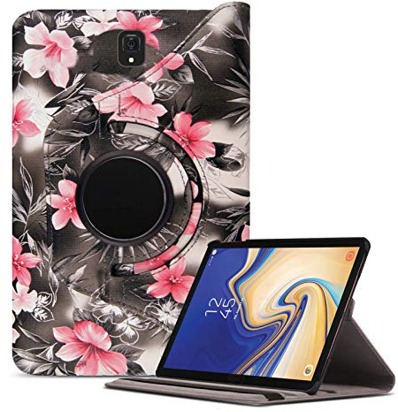 Samsung Galaxy Tab S4 10.5 Case, Leather 360 Degree Rotating Smart Stand Folding Folio Case Cover for Samsung Galaxy Tab S4 10.5 inch SM T830 (Wi-Fi)/ T835 (4G LTE) (Pink Flower Dark Grey)
