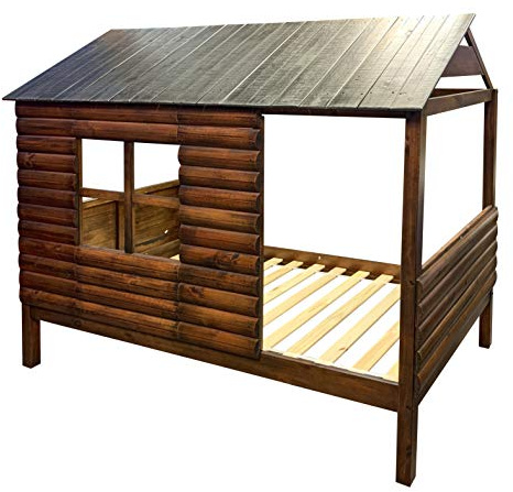 DONCO Kids Twin Log Cabin Low Loft in Rustic Walnut Finish