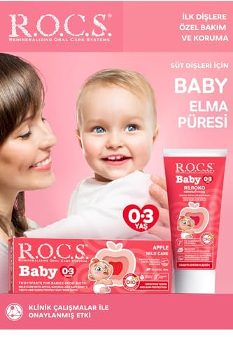 R.O.C.S. Zahnpasta - Vegane Zahncreme - Baby (0-3 Jahre) Milde Pflege mit Apfel 45 g - Fluoridfrei- Sicher beim Verschlucken - Natürliche Formel - Natürliche Extrakte - Xylit