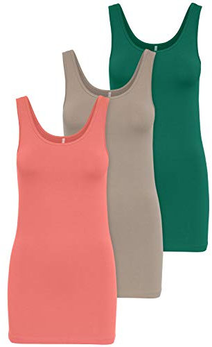 ONLY 3er Pack Damen Oberteile Basic Tank Tops weiß, schwarz, grau, blau, Creme Frauen Shirt lang Sommer Shirts Top 15201465 (L, Farbmix 1)