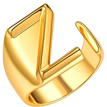 FOCALOOK Buchstabe Z Ring goldfarbiger Initiale Offener Ring 18k vergoldet Ehering Partnerring Knöchel Ring Damen Mädchen Schmuck für Geburtstag Verlobung Jahrestag