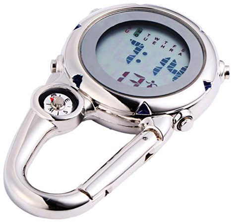 CLISPEED Montre Mousqueton Suspendue en Acier Inoxydable avec Boussole Et Alarme pour ActivitéS De Plein Air Clip Pratique pour Escalade Et Sac À Dos