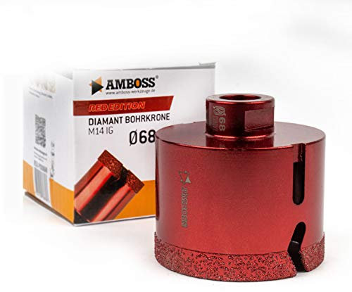 Diamant Bohrkrone Ø68mm - Amboss RED EDITION M14 - für Winkelschleifer - Feinsteinzeug, harte Fliesen, Granit - Die ideale Trockenbohrkrone