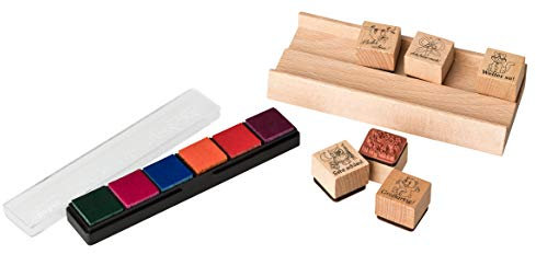 stieber® Lehrerstempel- 6er Set mit Holzhalter und Riegelkissen (Stempelset ohne Nachtränkfarbe)