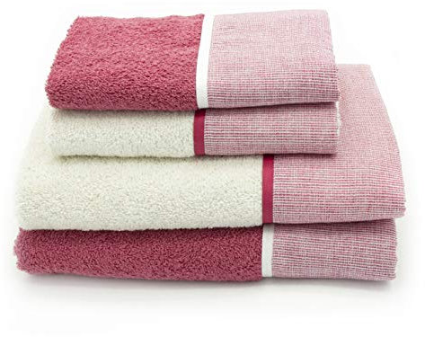 CREOLE Set di asciugamani da bagno, Riga lampone, 4 unità