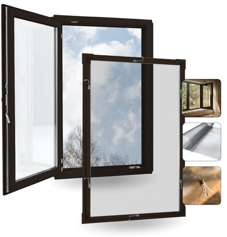 Rollmayer Fliegengitter Fenster Aluminiumrahmen Braun - B130 x H150cm | Insektenschutz Fenster Selbstbausatz zuschneidbar Aluminium Moskitonetz Fliegenschutz einfache Montage