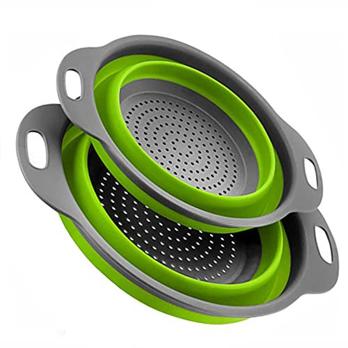 Alnicov Colador plegable, juego de 2 coladores plegables, colador flexible de silicona para verduras/frutas, colador plegable para cocina (verde)
