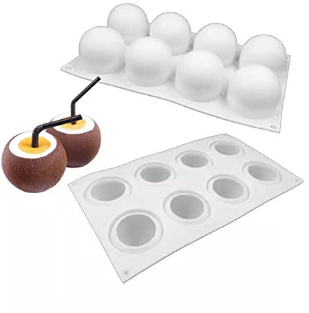 Moule en silicone pour la cuisson en demi-cercle de noix de coco - Moule à gâteau en mousse au chocolat - Moule à dessert à haute température de style français - 8 cavités en demi-cercle.