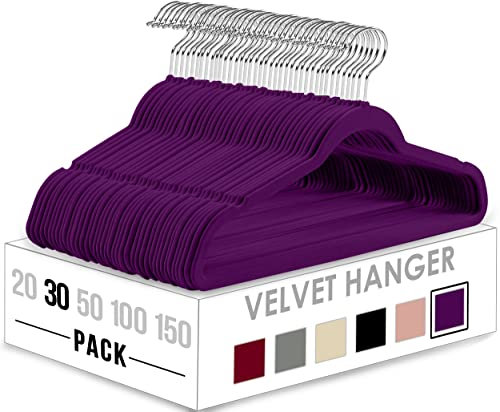 Utopia Home Premium Samt Kleiderbügel - rutschfeste & langlebige Kleiderbügel - 360 Grad drehbare Haken - Hochbelastbare Kleiderbügel - 30er Pack, Lila