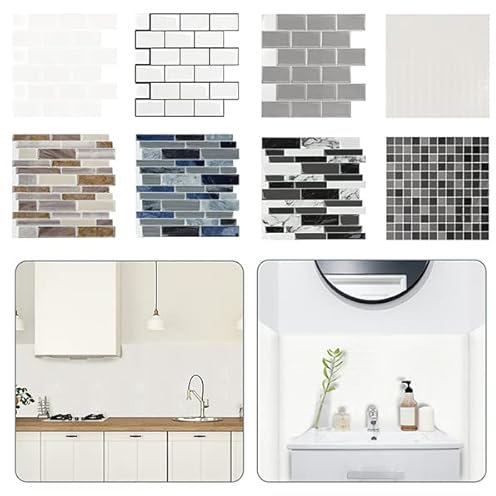 YUENFONG 10 Stück 3D Fliesenaufkleber 30x30 cm Wandfliese Aufkleber Klebefliesen, Tile Stickers Selbstklebend, für Küche Badenzimmer, Wäschekammer(Model E)