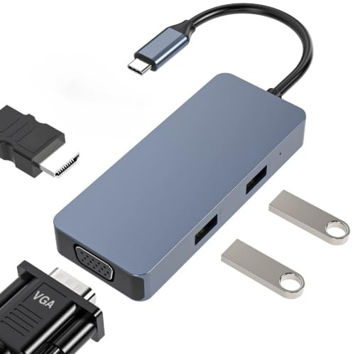 Tiergrade 6-in-1 USB C HUB, USB C auf USB Adapter mit 4K HDMI, VGA, SD- und TF-Kartenleser und 2 USB-2.0 Anschlüssen, USB C Dock für MacBook Dell HP und andere Typ C Laptops