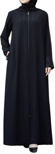 istanbul styles Damen-Abaya, Spitzenapplikation, langärmelig, bodenlang, Reißverschluss, bodenlang, Türkei, islamische Mode (DE/NL/SE/PL, Alphanumerisch, XL, Regular, Regular, Schwarz)