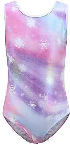 SEAUR - Turnanzug Mädchen Kinder Gymnastikanzug Ärmellos Klassisch Trikot Gymnastik Tanzen Ballet Yoga Kleidung Schneeflocken Muster 13-14 Jahre