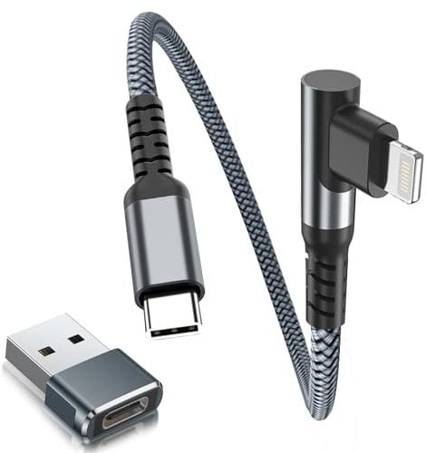 BASESAILOR iPhone 14 13 Charger Cable Right Angle 0.3M,90 Degree USB C to Lightning Cord with USB A Adapter Fast Charging Power Lead for Apple iPhone 12 11 Pro Max Plus XS XR X 8 7 6 Plus 5 SE,iPad 9