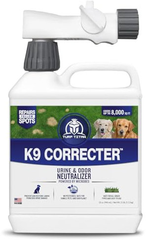 Turf Titan K9 Correcter - Lawn Spot Repair Liquid Concentrate - Dog Urine Neutralizer for Lawn Care - Yellow Grass Repair Spray - Grass Savers for Dog Urine - Hose END
